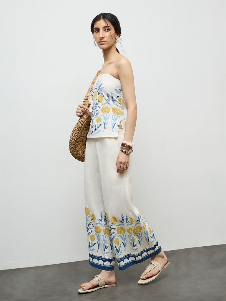 Bombay Paisley Off-White Floral Cotton-Blend Tube Top