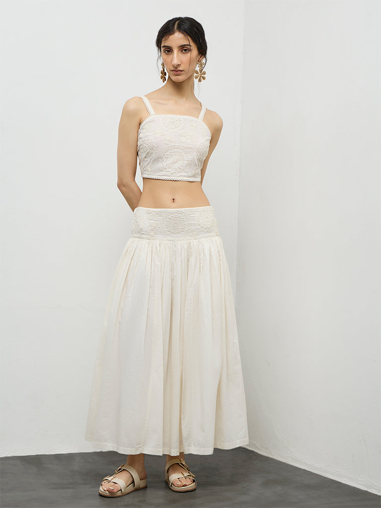 Bombay Paisley Off-White Embroidered Cotton Top