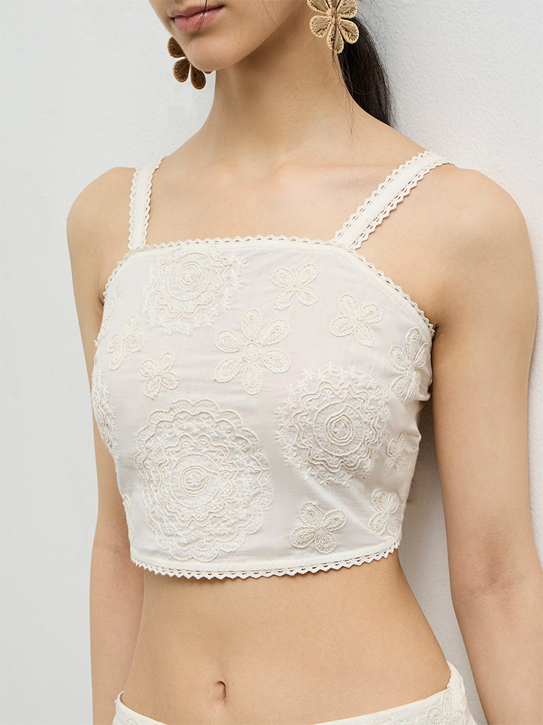 Bombay Paisley Off-White Embroidered Cotton Top