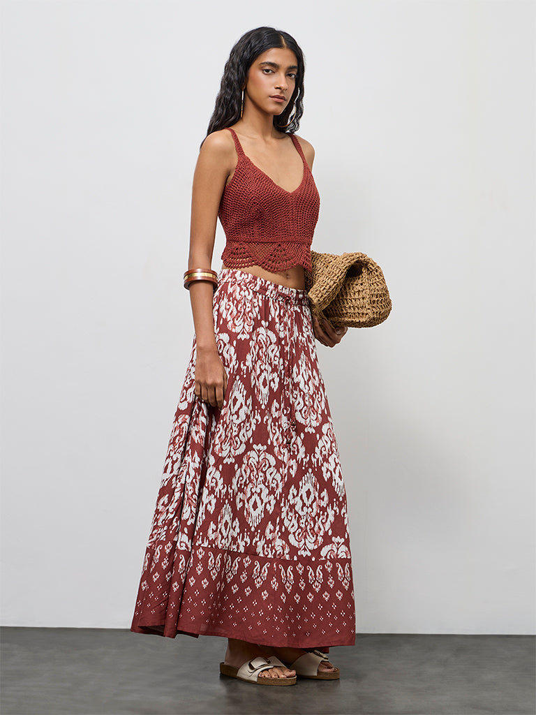 Bombay Paisley Rust Crochet Embroidered Cotton-Blend Top