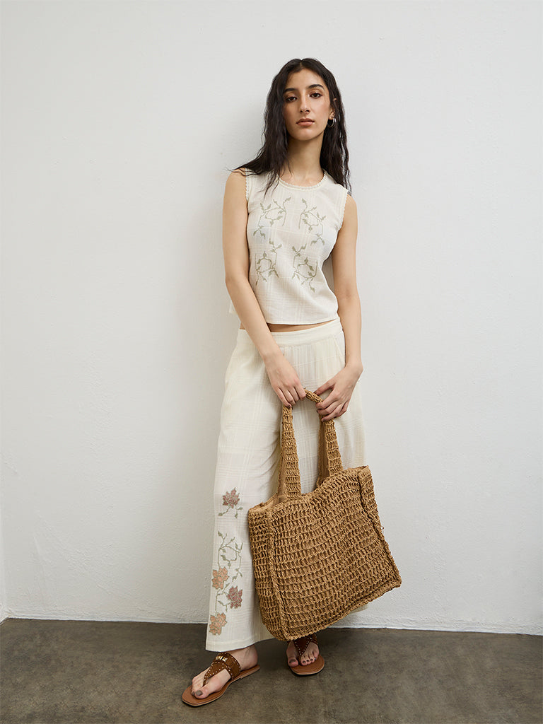 Bombay Paisley Off-White Embroidered Cotton Top