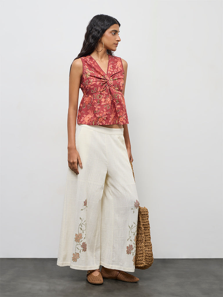 Bombay Paisley Rust Floral Design Ruched Cotton Top