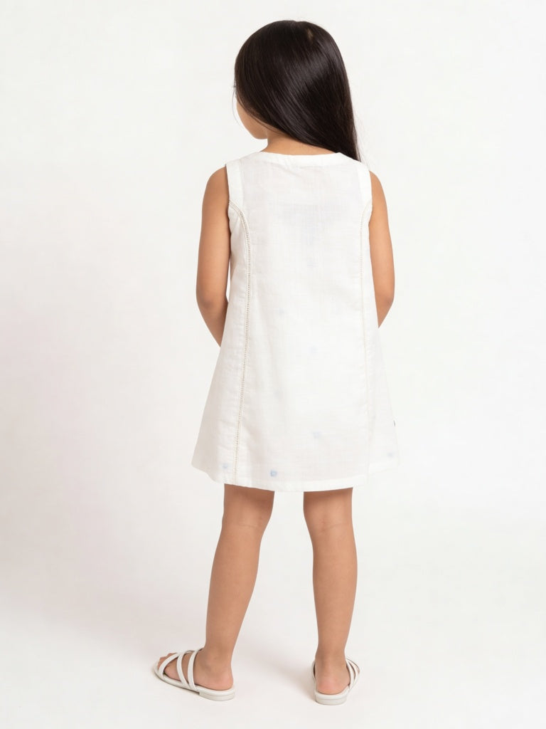 Utsa Kids Girls White Embroidered A-Line Cotton Dress- (2-8 yrs)