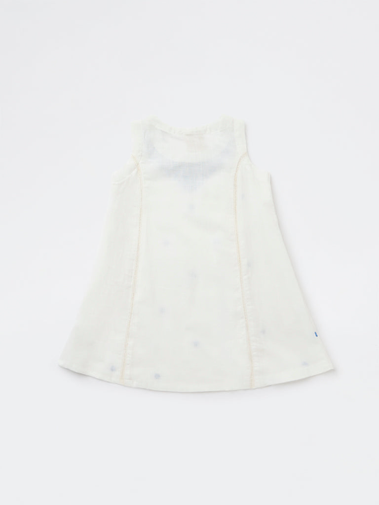 Utsa Kids Girls White Embroidered A-Line Cotton Dress- (2-8 yrs)