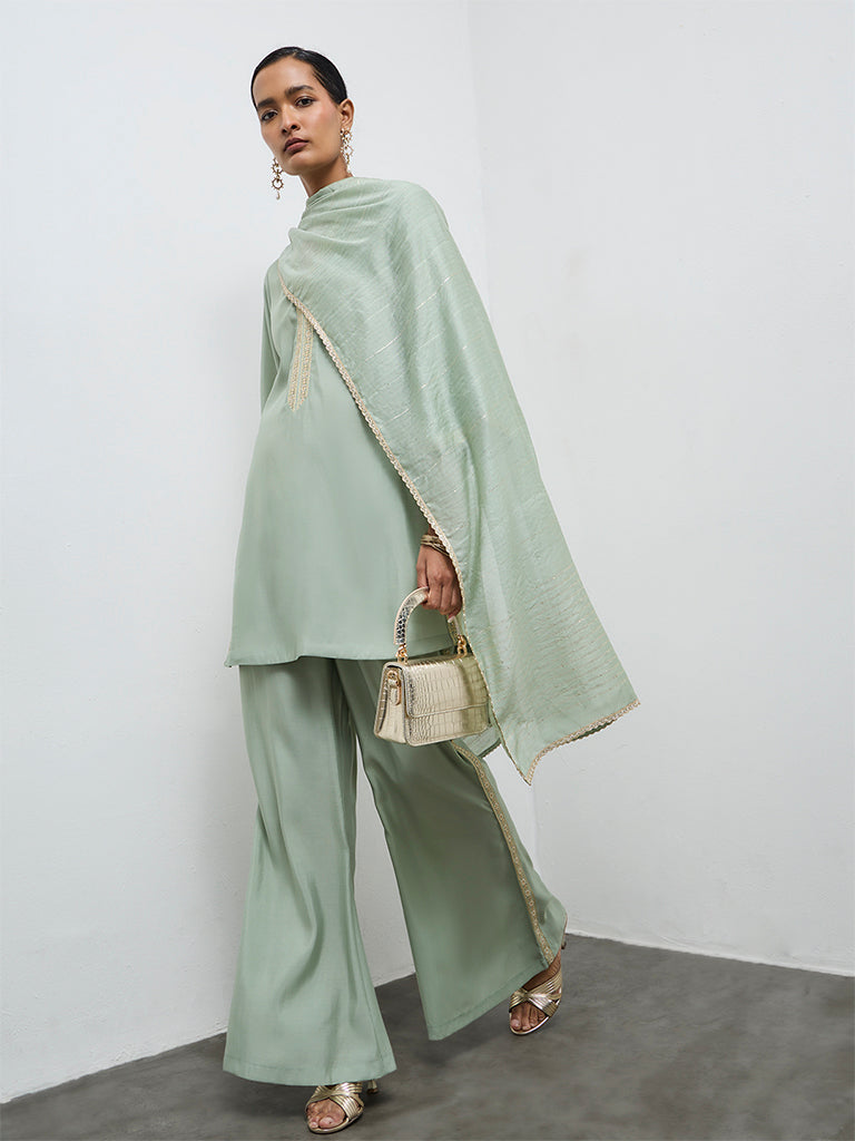 Vark Mint Embellished A-Line Ethnic Set