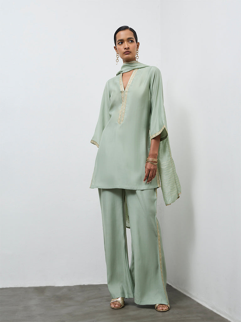 Vark Mint Embellished A-Line Ethnic Set
