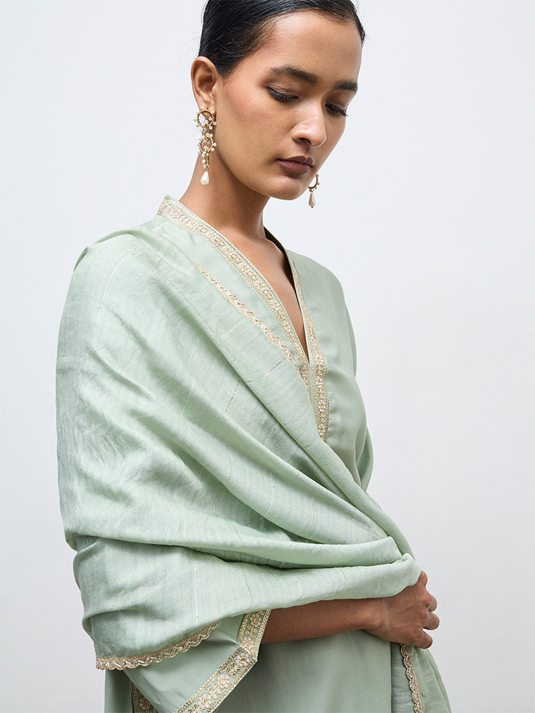 Vark Mint Embellished A-Line Ethnic Set