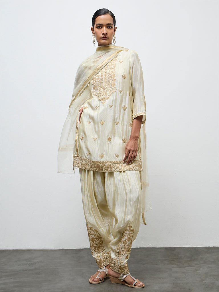 Vark Light Gold Embellished A-Line Ethnic Set