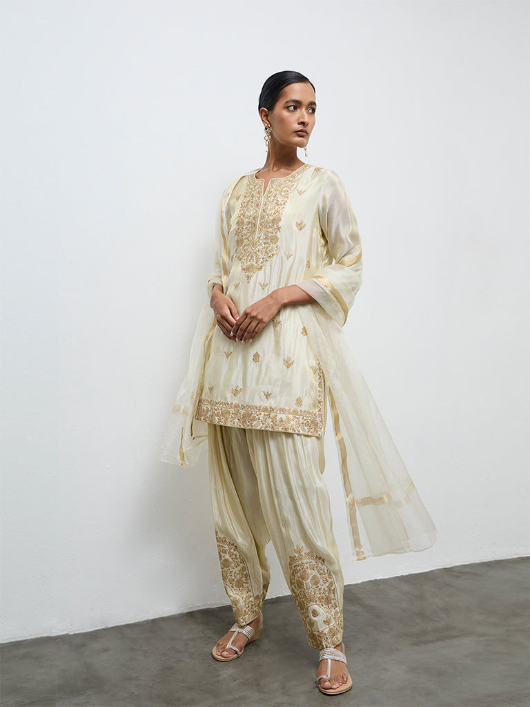 Vark Light Gold Embellished A-Line Ethnic Set