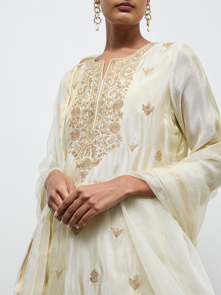 Vark Light Gold Embellished A-Line Ethnic Set
