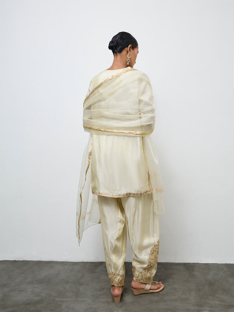 Vark Light Gold Embellished A-Line Ethnic Set