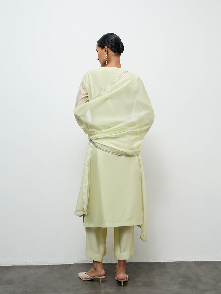 Vark Light Green Floral Embroidered Cotton-Blend A-Line Ethnic Set