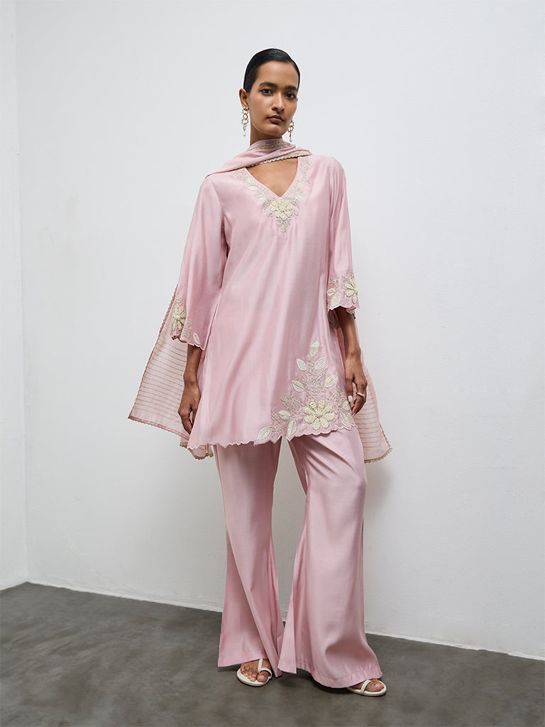 Vark Light Pink Embellished A-Line Ethnic Set