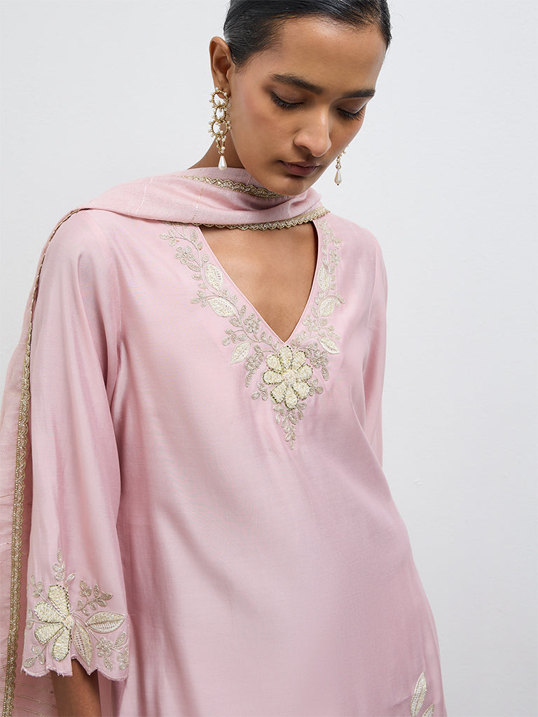 Vark Light Pink Embellished A-Line Ethnic Set