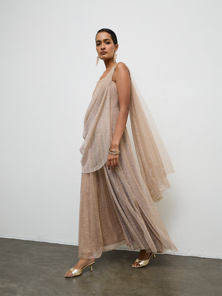 Vark Beige Shimmer Ready-To-Wear Saree