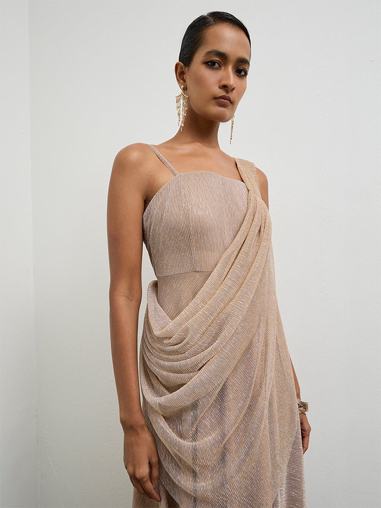 Vark Beige Shimmer Ready-To-Wear Saree