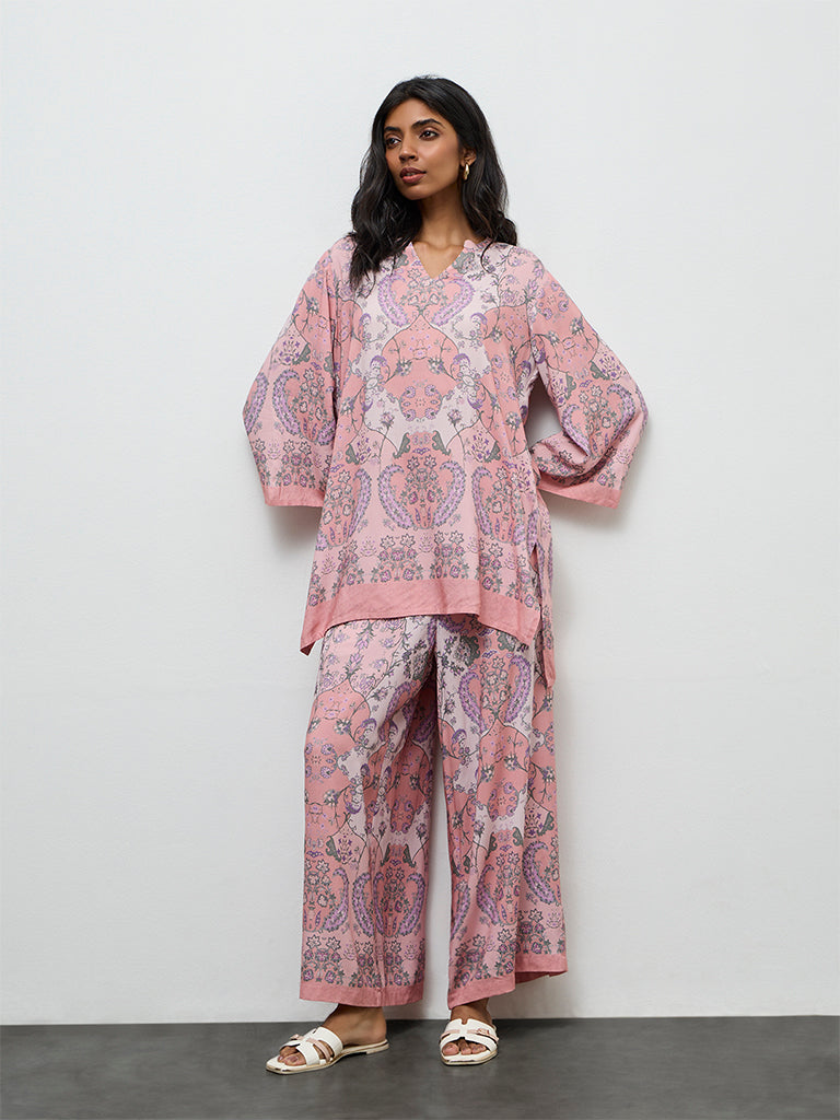 Utsa Dusty Pink Argyle Printed Palazzos