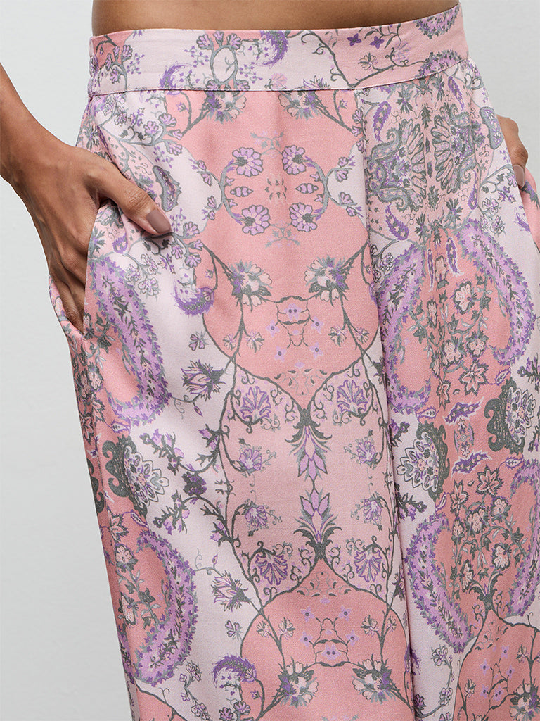 Utsa Dusty Pink Argyle Printed Palazzos
