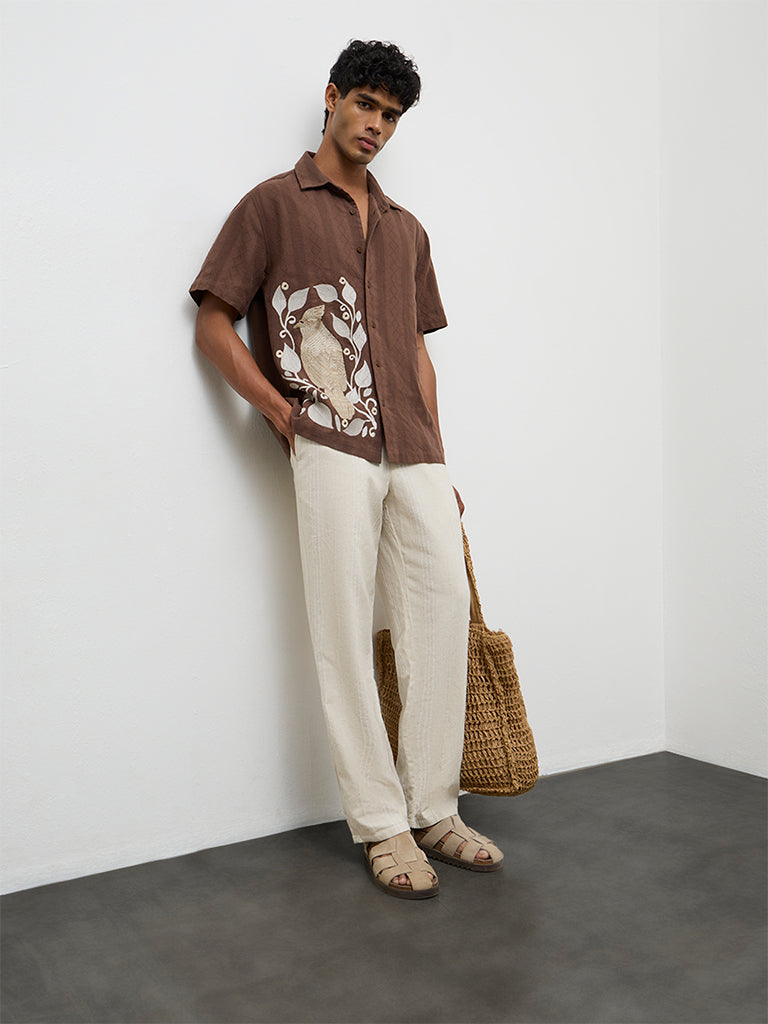 ETA Striped Off-White Relaxed-Fit Mid-Rise Chinos