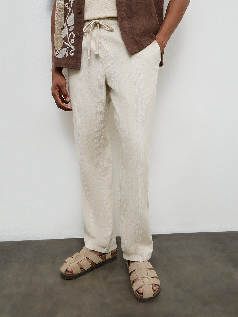 ETA Striped Off-White Relaxed-Fit Mid-Rise Chinos