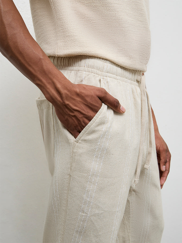 ETA Striped Off-White Relaxed-Fit Mid-Rise Chinos