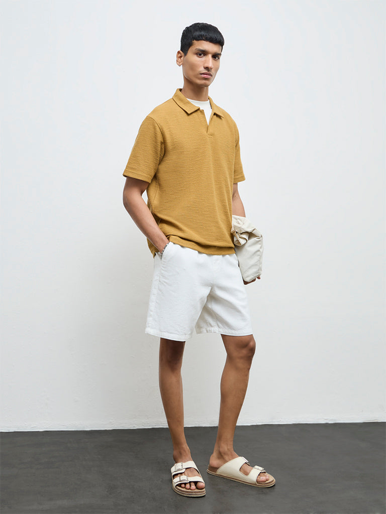 ETA Off-White Solid Relaxed-Fit Mid-Rise Cotton Shorts