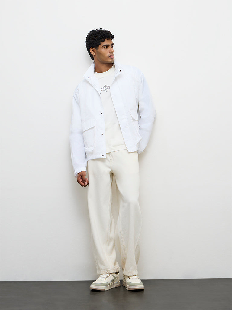 Nuon White Drawstring-Detail Relaxed-Fit Jacket