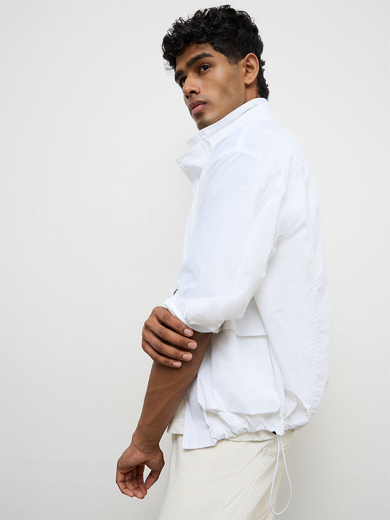 Nuon White Drawstring-Detail Relaxed-Fit Jacket