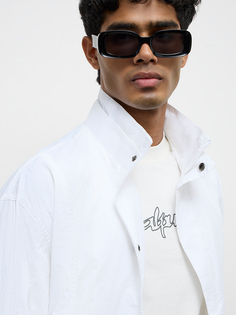 Nuon White Drawstring-Detail Relaxed-Fit Jacket