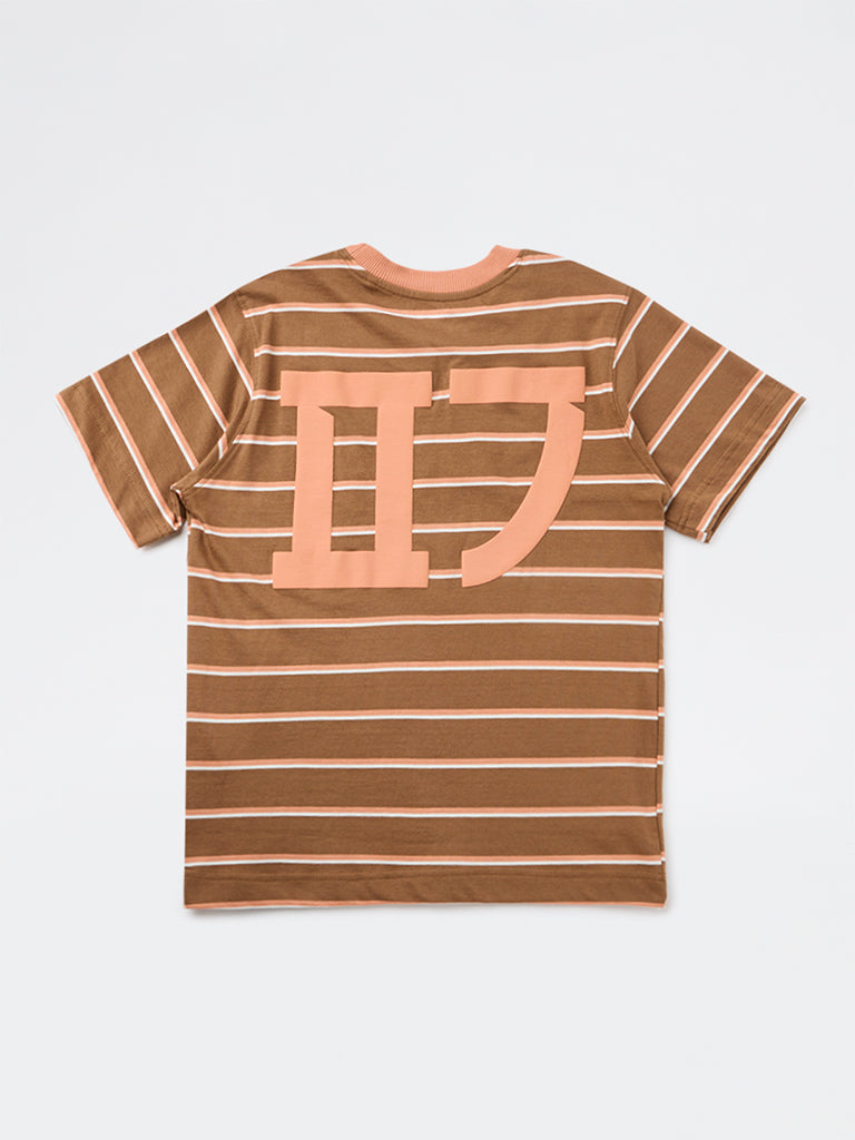 Boys Brown Striped Cotton T-Shirt