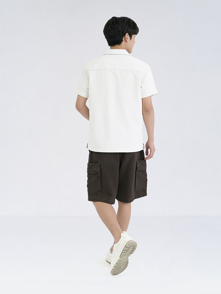 Boys Dark Brown Mid-Rise Cotton-Blend Cargo Shorts