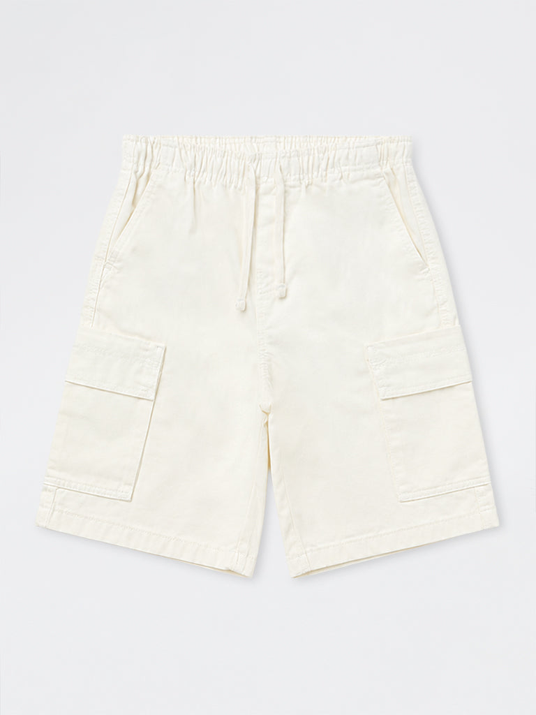 Boys Off-White Mid-Rise Cotton-Blend Cargo Shorts