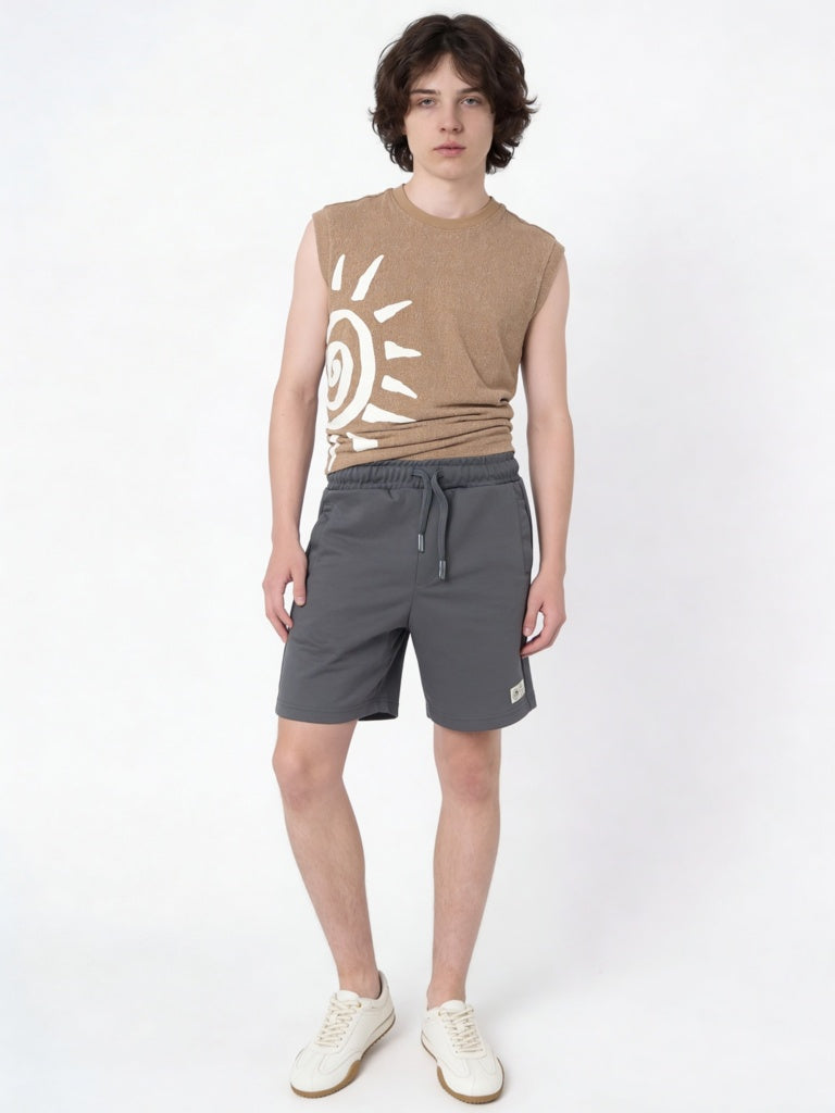 Boys Dark Grey Mid-Rise Shorts