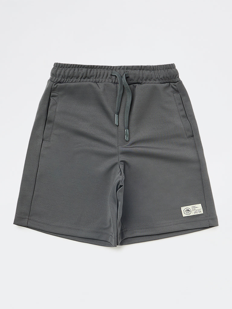 Boys Dark Grey Mid-Rise Shorts