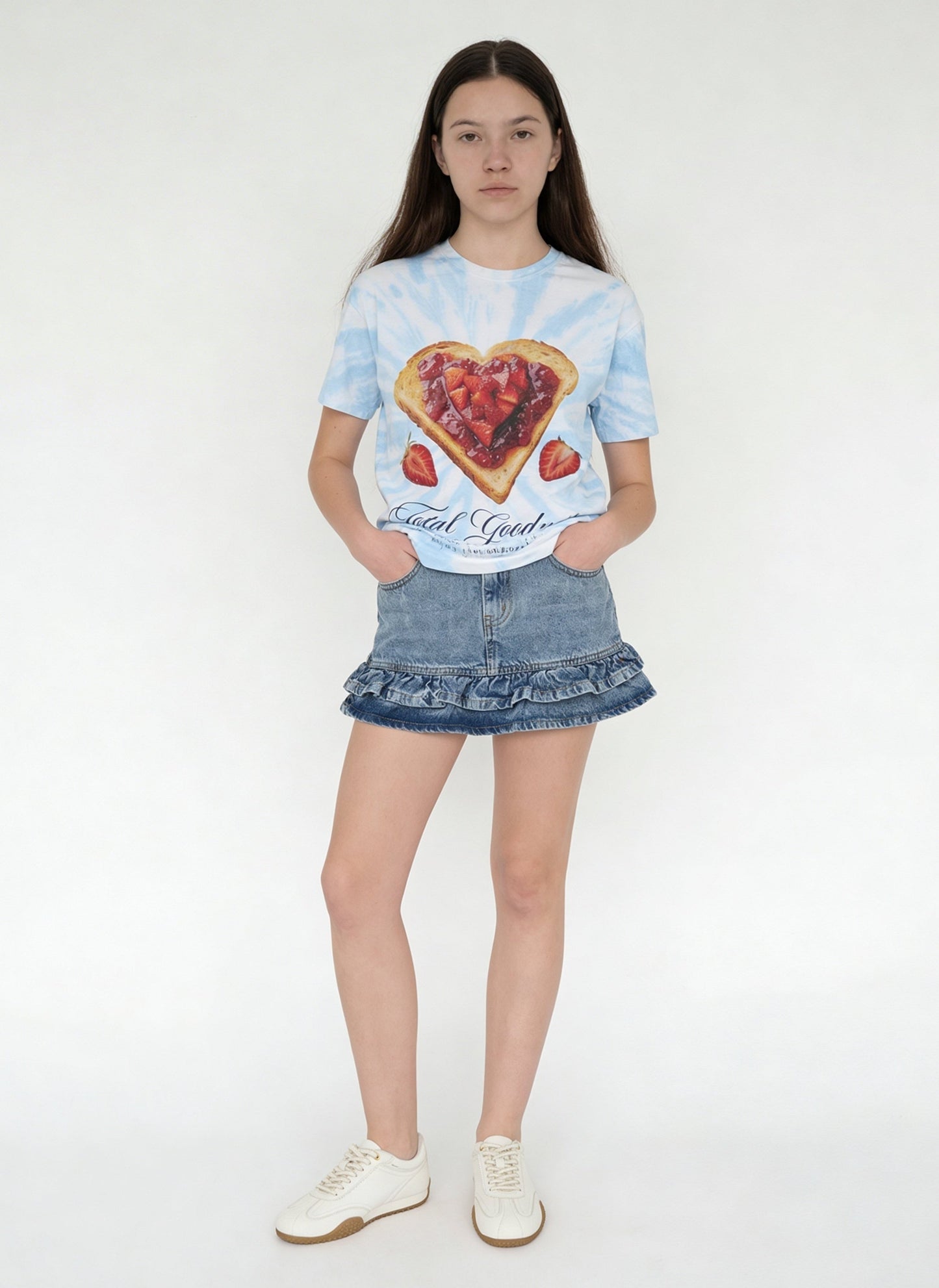 Girls Blue Tie-Dye Pattern Cotton T-Shirt