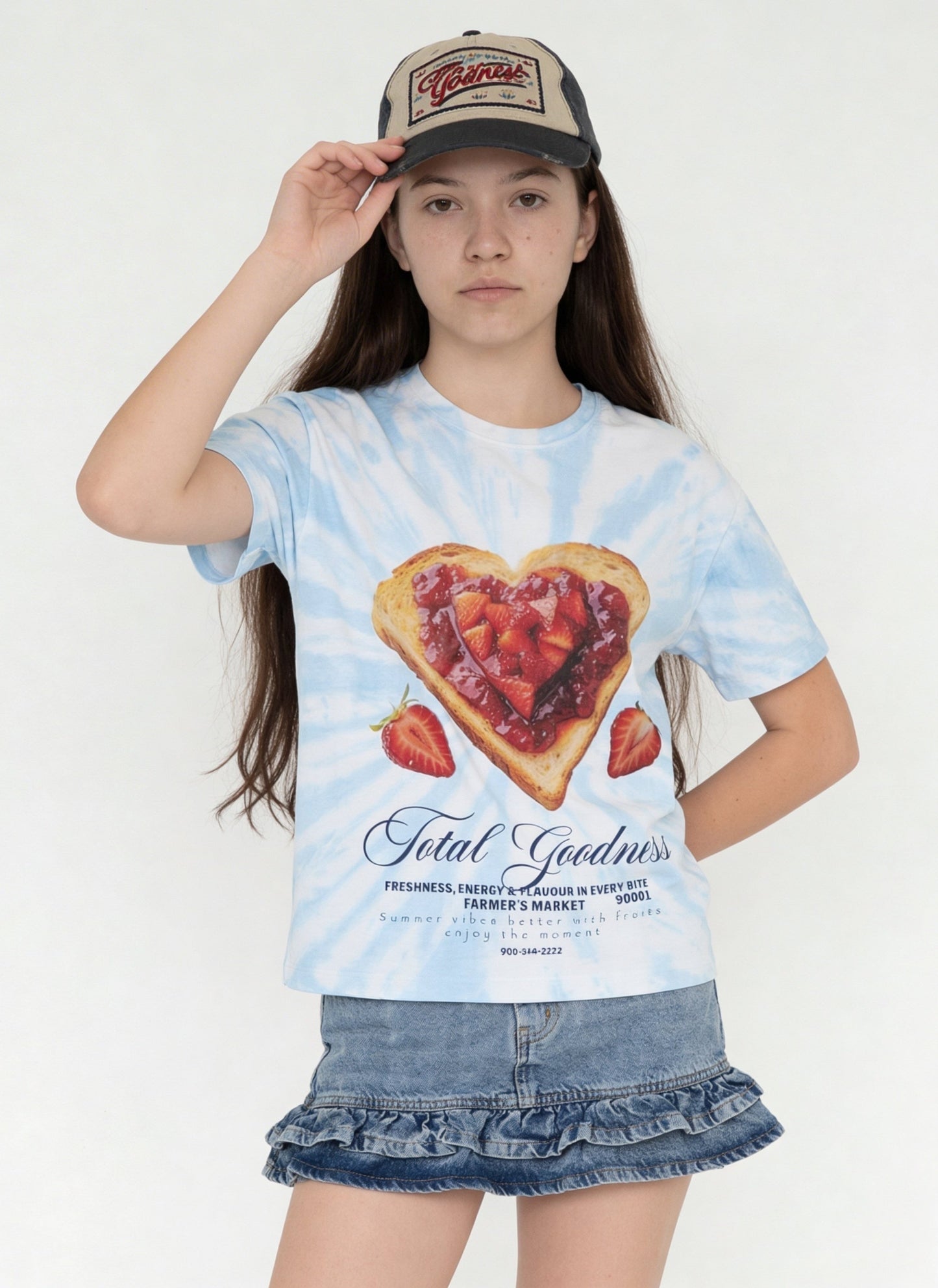 Girls Blue Tie-Dye Pattern Cotton T-Shirt