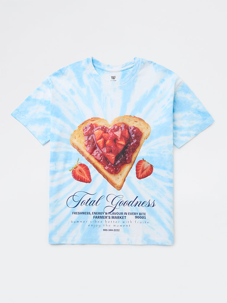 Girls Blue Tie-Dye Pattern Cotton T-Shirt