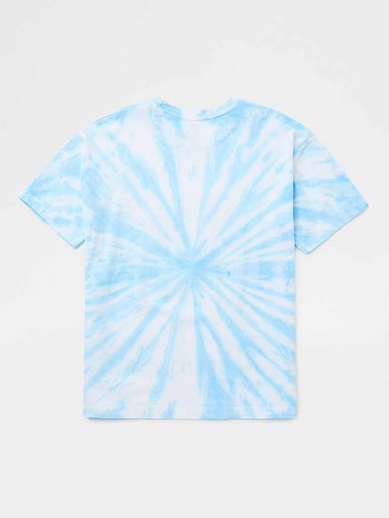 Girls Blue Tie-Dye Pattern Cotton T-Shirt