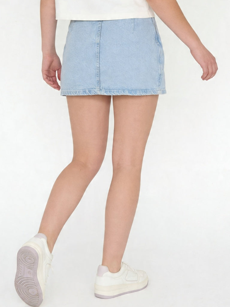 Girls Light Blue Faded High-Rise Denim Skirt
