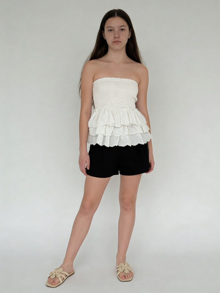 Girls Off-White Embroidered High-Rise Cotton Skirt