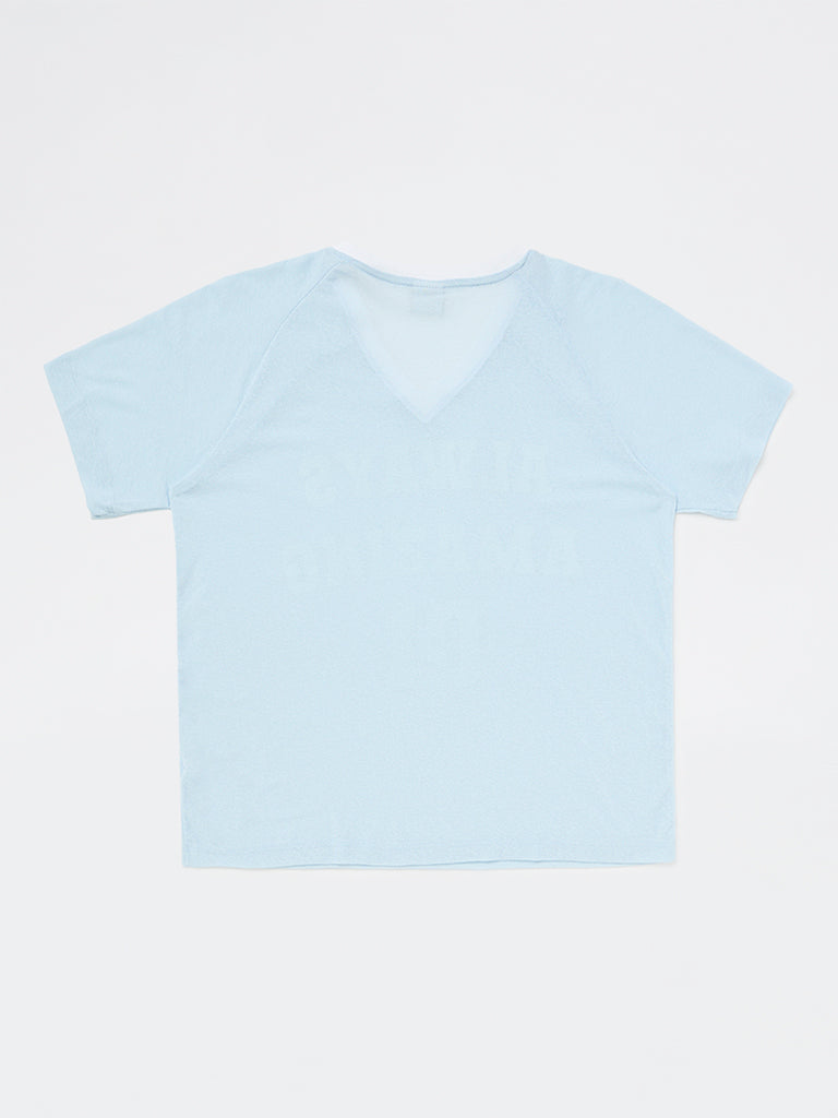 Girls Blue Text-Printed T-Shirt