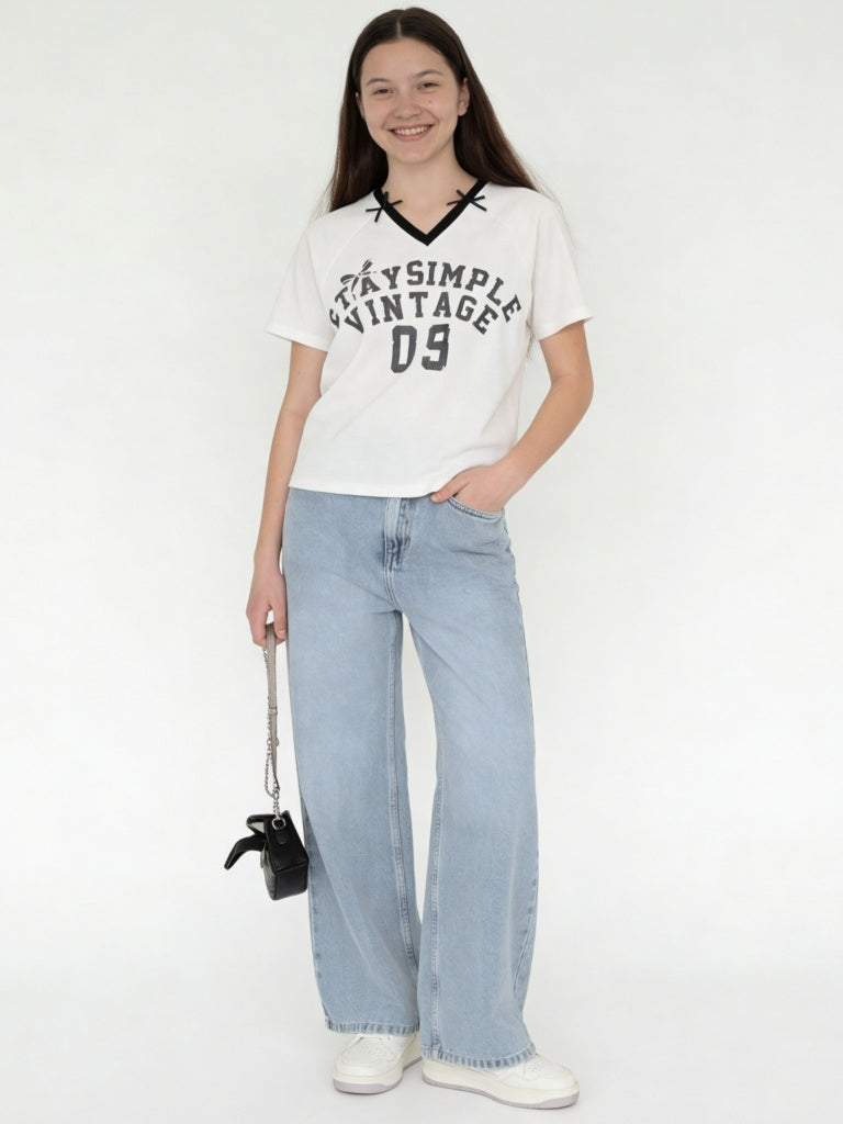 Girls White Text-Printed T-Shirt