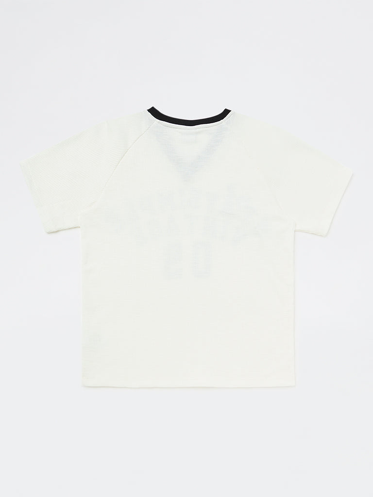 Girls White Text-Printed T-Shirt