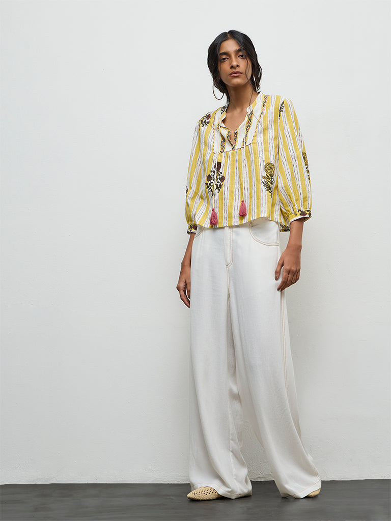 Bombay Paisley Yellow Printed Cotton Blouse