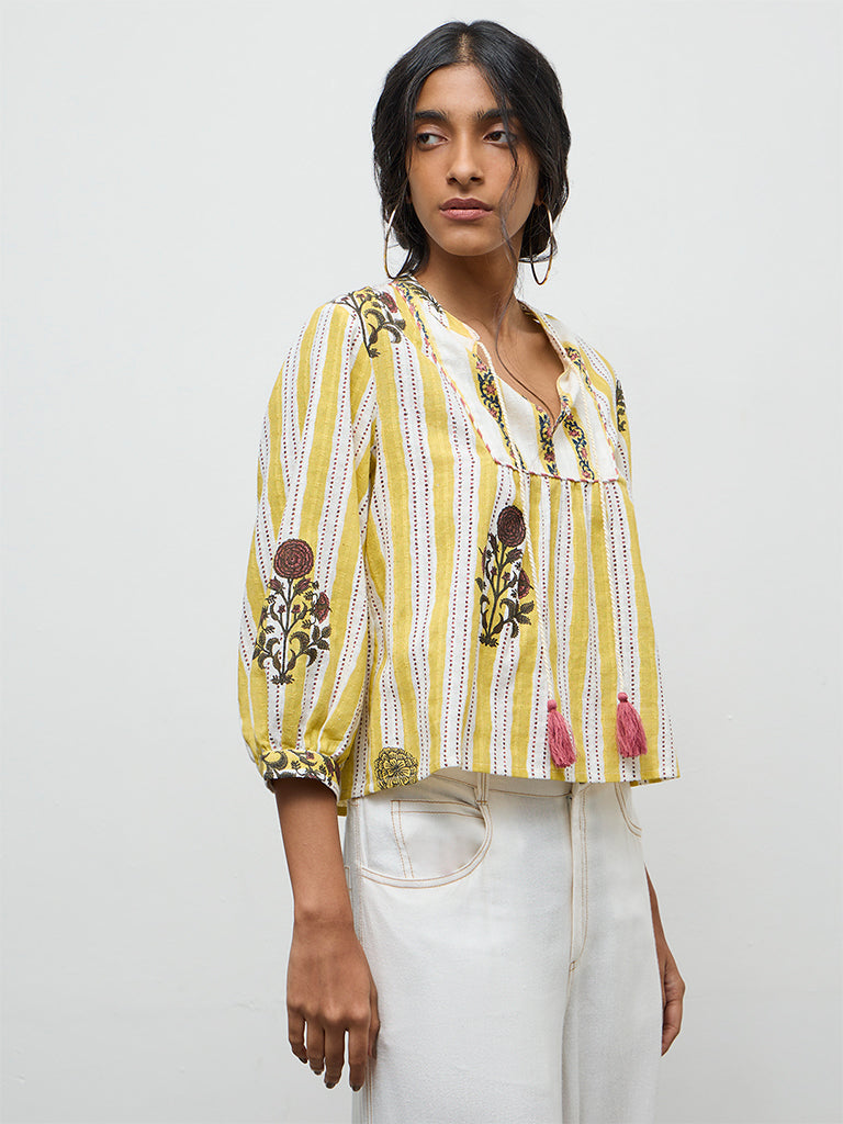 Bombay Paisley Yellow Printed Cotton Blouse
