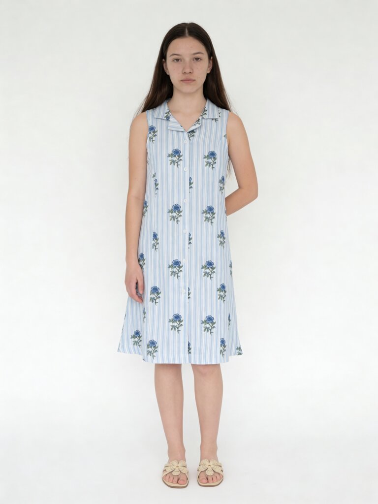 Utsa Kids Girls Blue Printed A-Line Cotton-Blend Dress - (8-14 yrs)