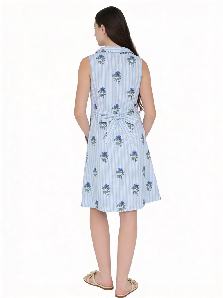 Utsa Kids Girls Blue Printed A-Line Cotton-Blend Dress - (8-14 yrs)