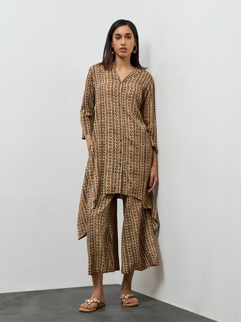 Utsa Taupe Printed A-Line Kurta