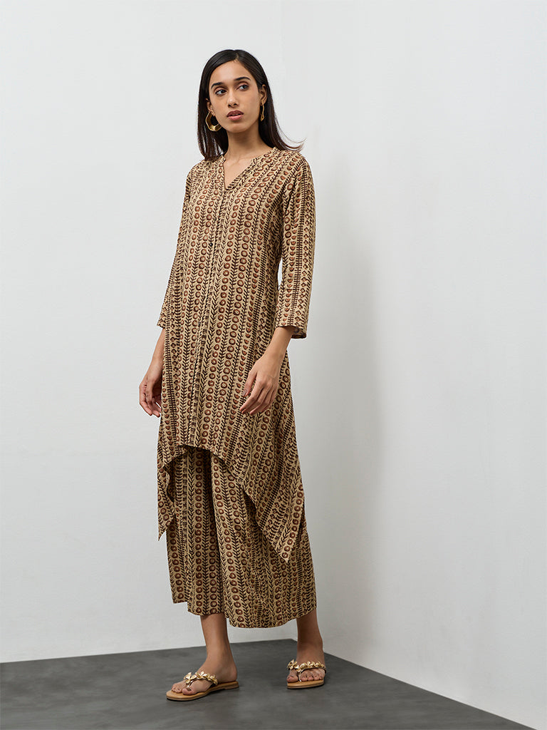 Utsa Taupe Printed A-Line Kurta