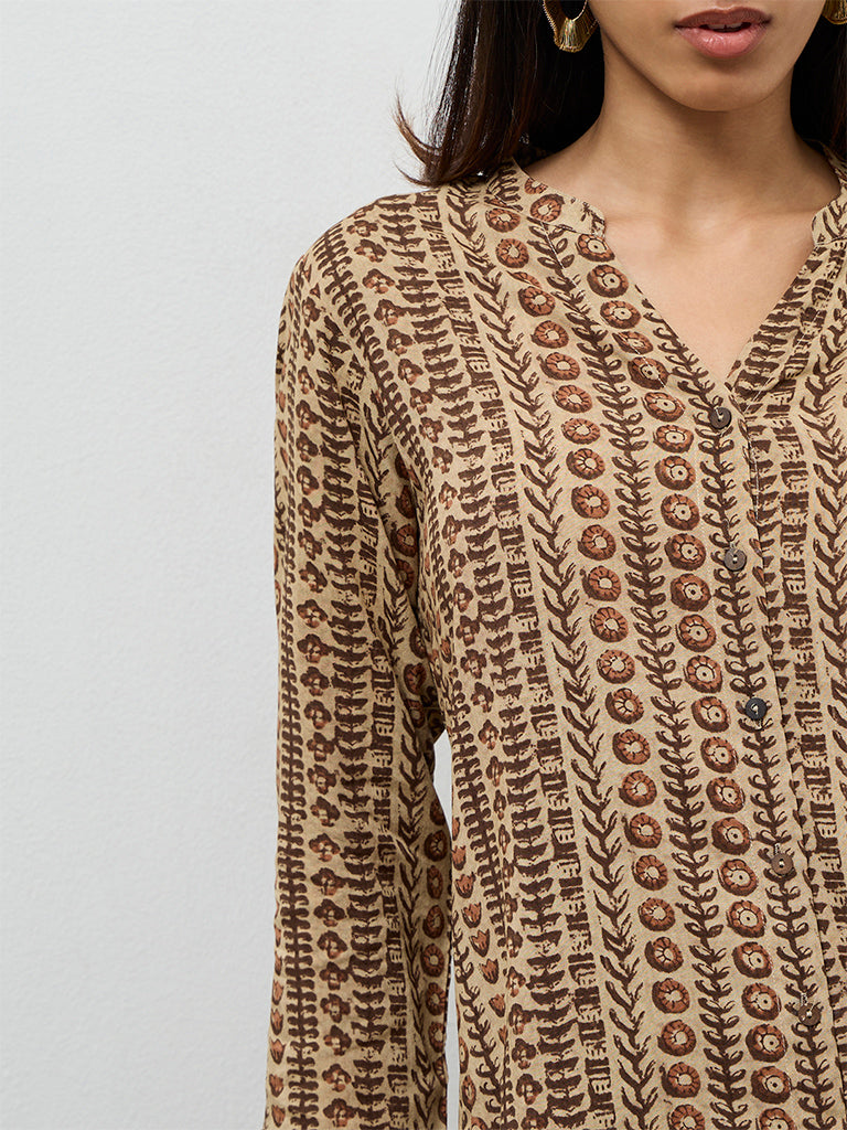 Utsa Taupe Printed A-Line Kurta